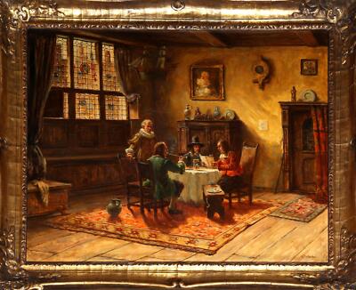 Oskar Urbahn, Interior Dining Room Scene, Oil on canvas, signed lower right