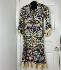Zara Women's Dress Sz Small Multi Color V-neckline Beaded String Tie Accent
