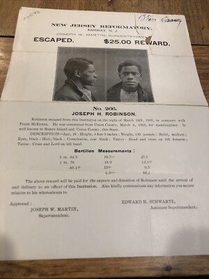 Wanted Notice - Escaped $25 Reward NjReformatory 1905 Joseph Robinson Manslaught