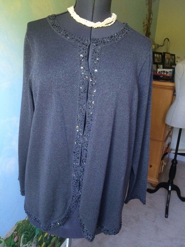 New Maggie Barnes Size 16W Gray Knit Sweater long Sleeves Cardigan Top - 第 10/10 張圖片