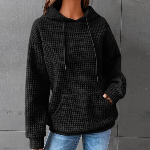 Damen Langarm Sweatshirt Hoodie Freizeitpullover schlicht Walffe Baggy Tops - Bild 14 von 26