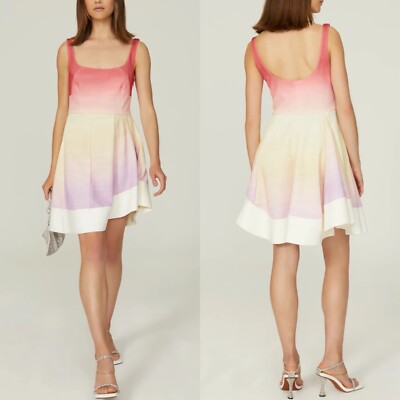 ESTEBAN CORTAZAR Mini Dress Women 10 Ombre Flamenco Sleeveless Scoop Red Purple