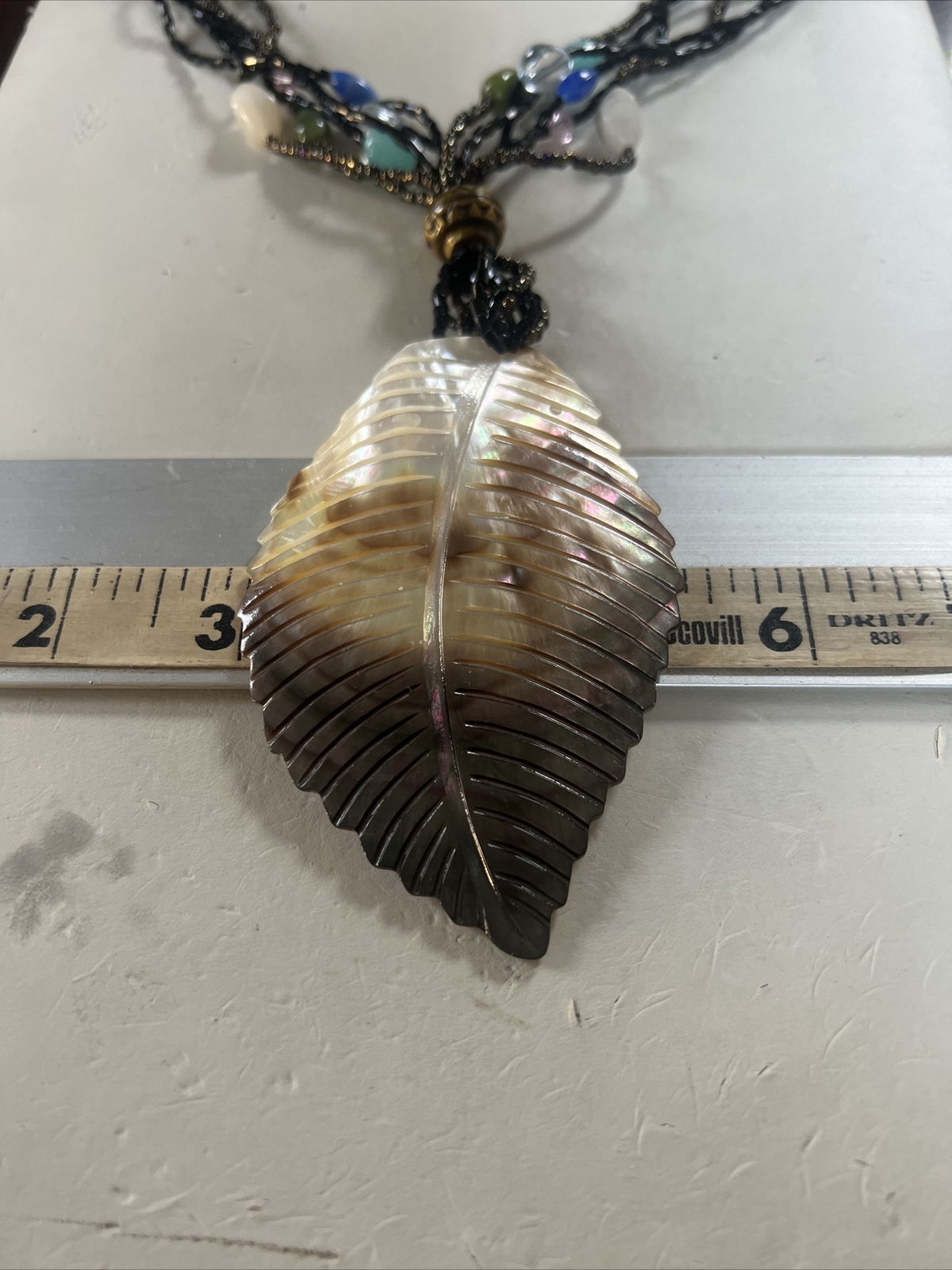 Vintage Large Abalone Leaf Shell Beaded Necklace … - image 9