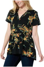 DG2 by Diane Gilman Printed Knit Short-Sleeves Tiered Top Black