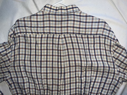 VTG Carroll & Co Linen Button Down Navy/Beige/Rust/French Blue Check Textured L - Picture 9 of 15