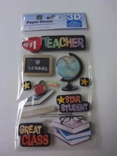 Paper House 3D School Stickers~ Star Student~ #1 Teacher~Books