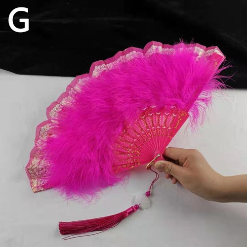 Frauen Spitze Feder faltbarer Fächer Damen Hochzeit Party Handfächer Leistung Requisiten - Bild 9 von 28