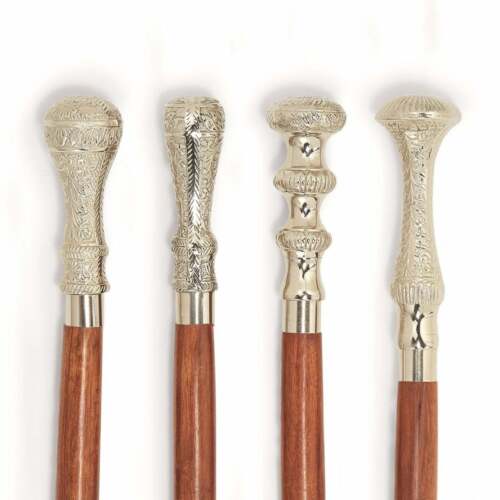  Designs Silver Assorted Walking stick Victorian men & women Gift Set 4 Pcswands - Afbeelding 1 van 4