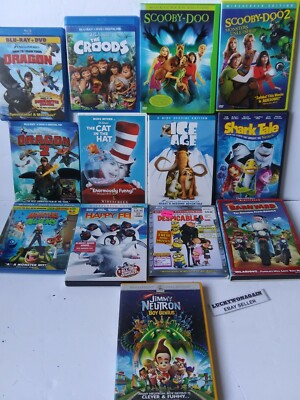 Lot of 13 Kids Movies Scooby-Doo Despicable Me Ice Age Cat in the Hat The Croods
