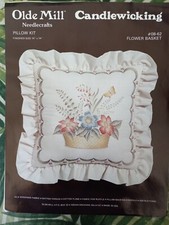 Vtg Olde Mill Candlewicking Needlecrafts Pillow Kit 08-62 Flower Basket 14x14