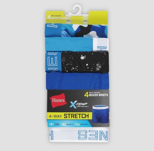 Hanes Premium BOYS 4 Pack X-Temp Boxer Briefs M 10 12 Regular Blue Black Geo NEW - Picture 2 of 5