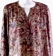Roz & Ali Top S New Silky Paisley Boho Hippy Hi Lo Hem Popover Peasant Shirt NWT