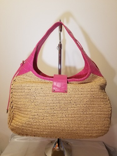 JIMMY CHOO HANDBAG Pink Embossed Croc Leather & Raffia - Bild 3 von 10