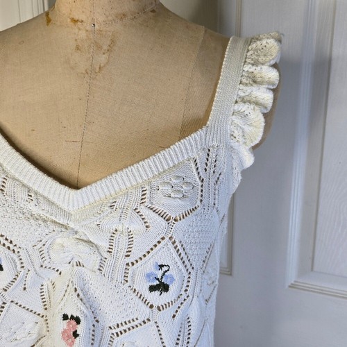 Anthropologie C&V Ivory Crochet Embroidered Womens Top L - Picture 4 of 11