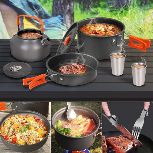 2-3 Person Camping Kochgeschirr Kochtopf Outdoor-Töpfe Bratpfanne Kettle Set DHL - Bild 4 von 8