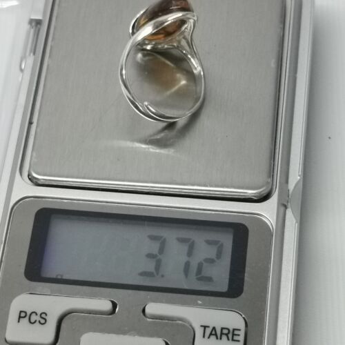 925 Sterling Silver & Genuine Baltic Amber Adjustable Ring - Picture 12 of 12