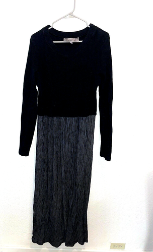 Vtg LagenLook Black Waffle Knit Crepe 
