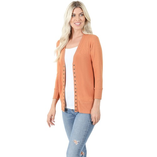 Zenana 3/4 Elbow Sleeve Snap Button Soft V-Neck Knit Sweater CARDIGAN S M L XL - Picture 6 of 18