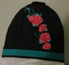 BLACK ROSE FLOWER EMBROIDERED TEA COZY TEAPOT COVER INSULATED 12 1/2" W X 11.5"H