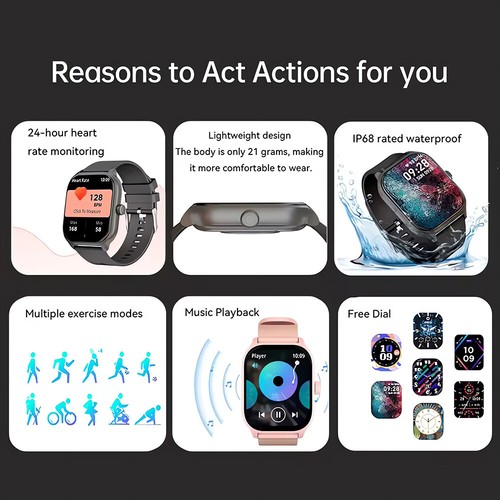 Smartwatch Męski Damski z funkcją telefonu Krokomierz Zegarek sportowy Android iOS - Zdjęcie 10 z 21