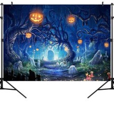 7X5FT Halloween Theme Forest Scary Scene Pumpkin Pictorial Cloth Photography ...