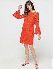 J CREW Eyelet Bell-Sleeve Mini Summer Dress Brilliant Sunset Orange Size 00 NWT