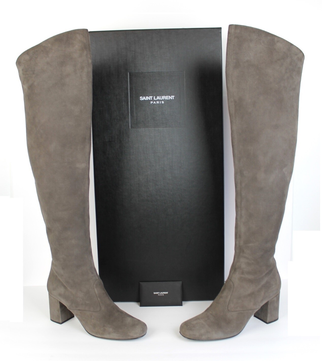 Stivali sopra il ginocchio Saint Laurent Road grigio scamosciato bambino taglia 38 5 con scatola $1495