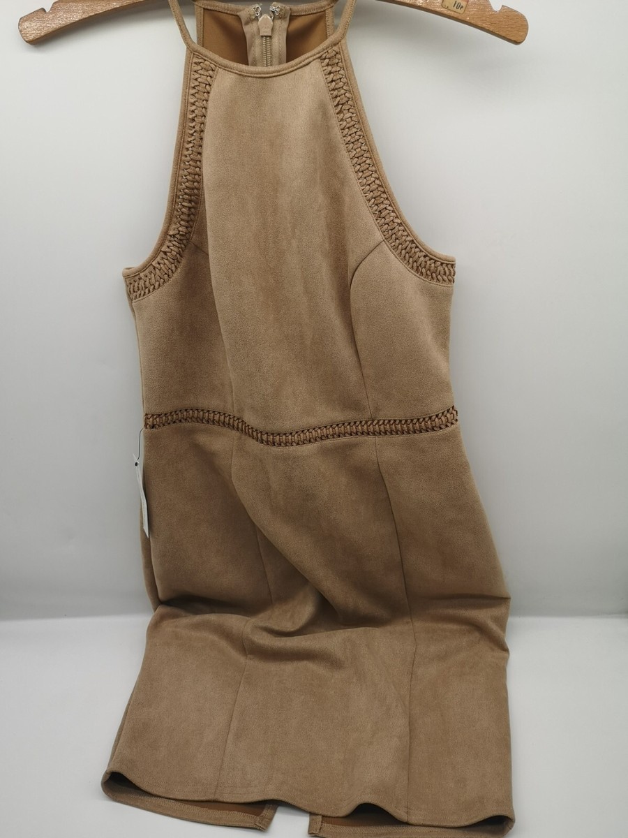 Lipsy Abbey Clancy Suedette Effect Camel Dress Size 10 UK