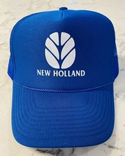 VINTAGE NISSIN NEW HOLLAND BLUE MESH SNAPBACK TRUCKER FARMER HAT CAP