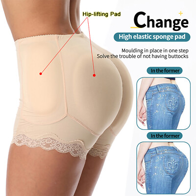 Vrouwen Butt Lifter Dikker Gewatteerde Bum Slipje Kant Shapewear Hip Enhancer Nep Billen Ondergoed, Zwart-kant Gewatteerd, XL