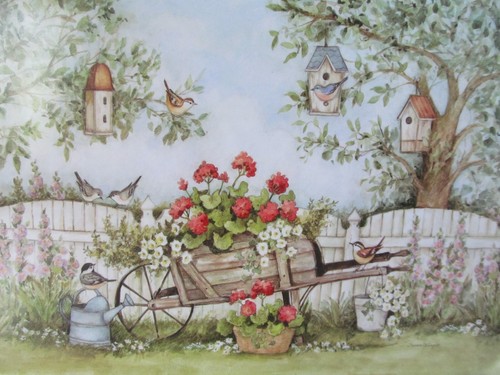 Susan Winget 11x19 Melamine Tray Birdhouses Garden Flowers Keller-Charles Handle - Picture 4 of 10