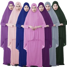 2 Piece Hijab Dress Dubai Muslim Women Prayer Khimar Abayas Islam Overhead Abaya