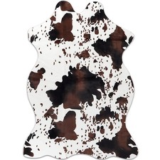 Brown 3.6x2.5 Ft Cow Print Rug Faux Cowhide Western Decor Area Carpet Wash