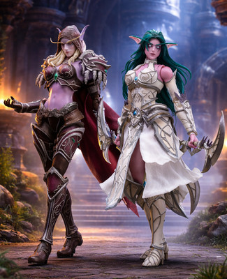 Figuren 1/10 Queen of the Shadows Sylvanas / Queen of the Moon Tyrande Spiel WOW