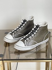 TRETORN Khaki Green Leather High Top Size UK7.5 Fur Lined with Gum Sole 