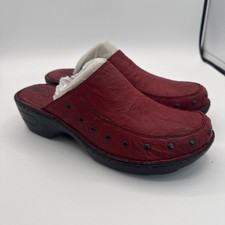 Born Women  s 10M Brown Leather Slip On Red Clog Heels Comfort Shoes D17405