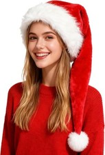 Long Santa Hats Christmas Hat for Adults Long Plush Hats Velvet Xmas Hat