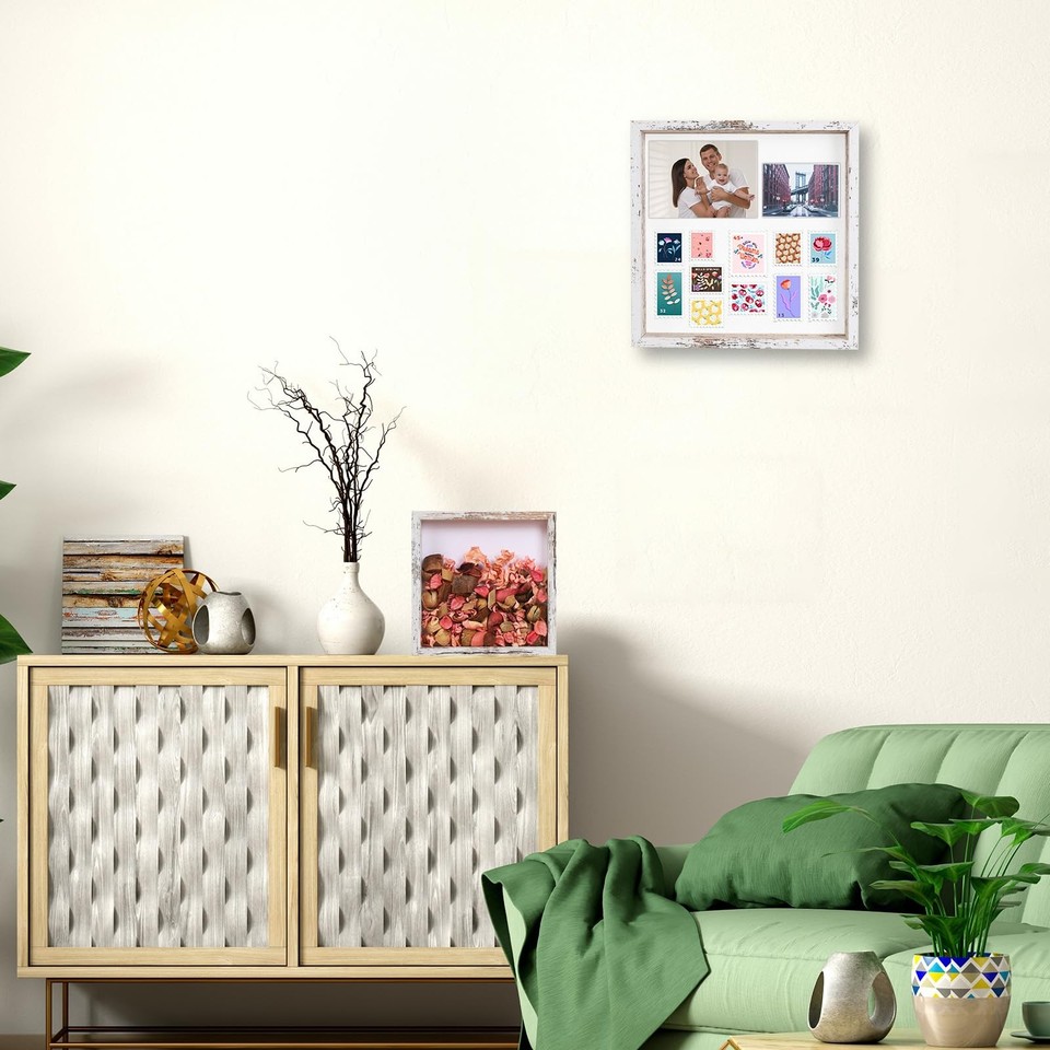 8x8 Shadow Box Frame with Soft Linen Back - Metal Push Pins Included ...