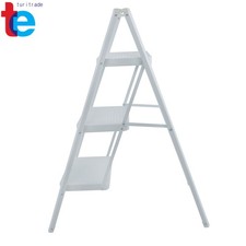 3 Step Ladder Folding Step Stool w/ Wide Anti-Slip Pedal White Aluminum