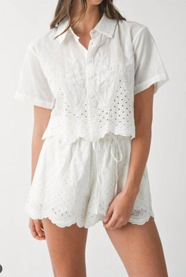 Mable Eyelet Short Set White