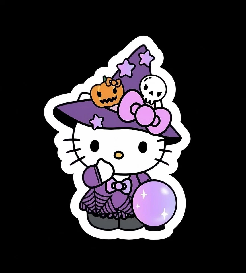 Kitty Cat, Kawaii Cute Fun Halloween Hello Adorable Glossy Vinyl sticker, Decal - Image 2 of 2