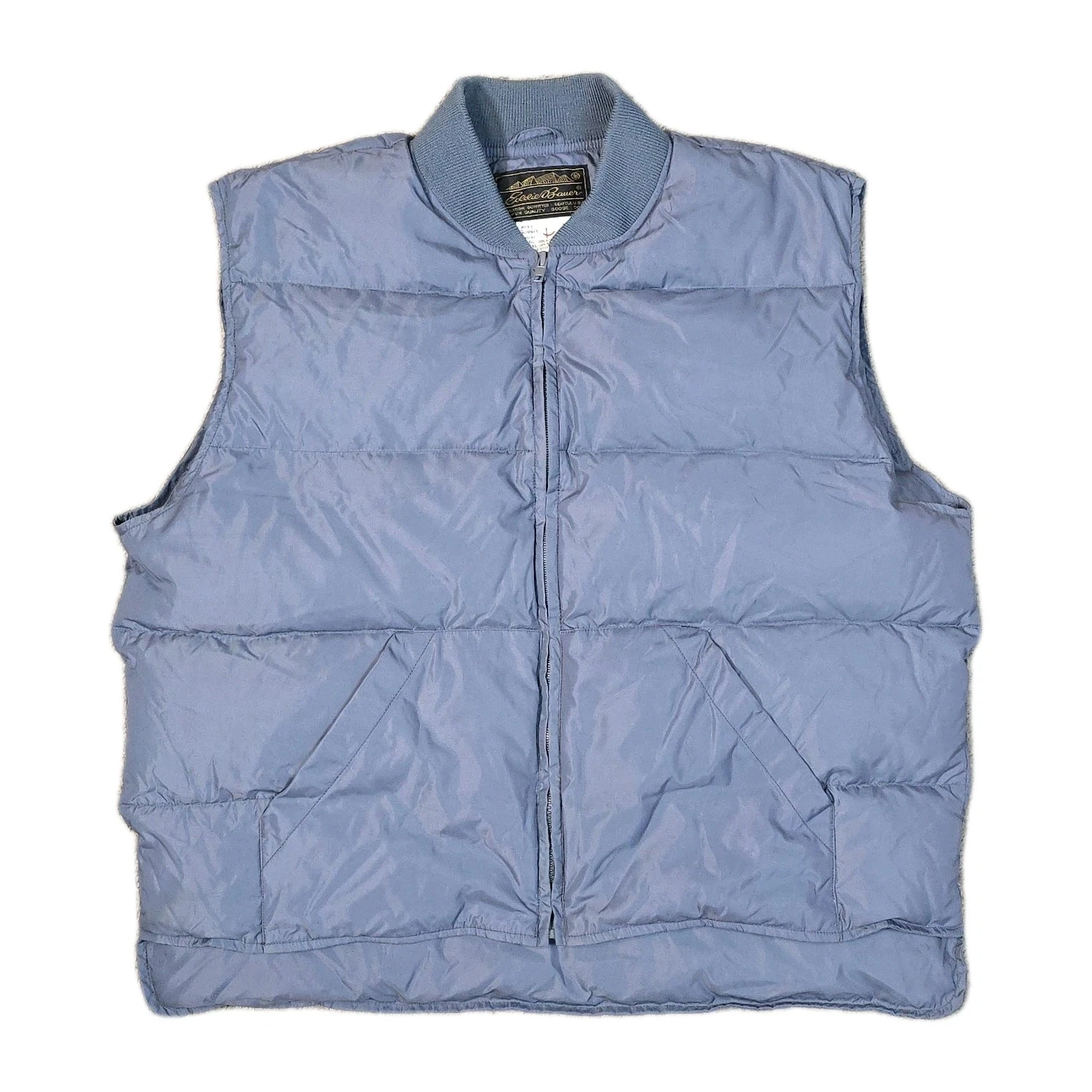 90s Eddie Bauer Puffer Vest Mens XL Gray Blue Goose Down Quilted Y2K Grunge Vtg
