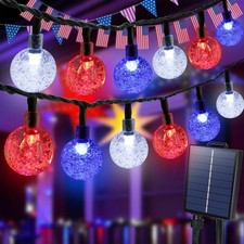 60 LED Solar Red White Blue String Lights Patriotic 4th of July Yard Decor Set