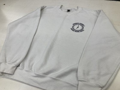 White Large  Where s Usher? Super-Bowl LVIII   Sweatshirt. 50% Cotton 50% Poly