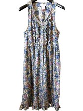 Vtg GUNNE SAX Jessica McClintock Floral Maxi Dress Button Pockets Ruffles Sz 7