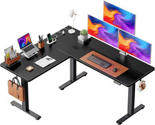 L Shaped Standing Desk with Power Outlets, 63 X 55 Inch Height Adjustable Comput