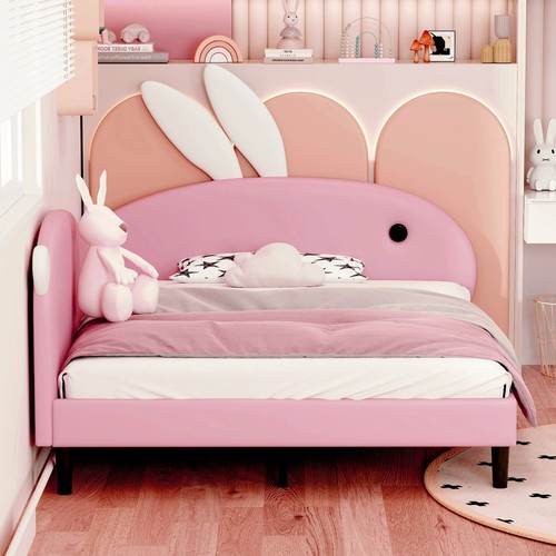 Full Size Bed Frame Upholstered Rabbit-Shape Daybed Platform Bed with Headboard - Picture 6 of 13
