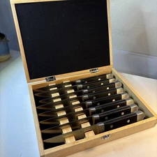 Viking 8 Piece Stainless Steel Steak Knife Set With Wooden Box