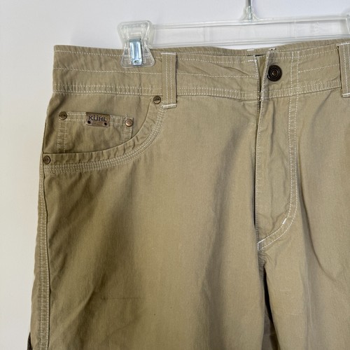 Kuhl Revolvr Flat Front Pant Mens 36x30 Khaki Tan Work Pant Vintage Patina Wash. - Picture 3 of 8