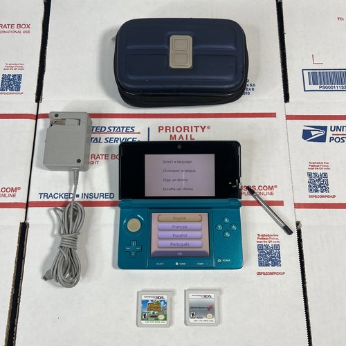 Nintendo 3DS Handheld Aqua Blue +MARIO KART & Animal Crossing-SAME DAY -WARRANTY - Picture 2 of 15